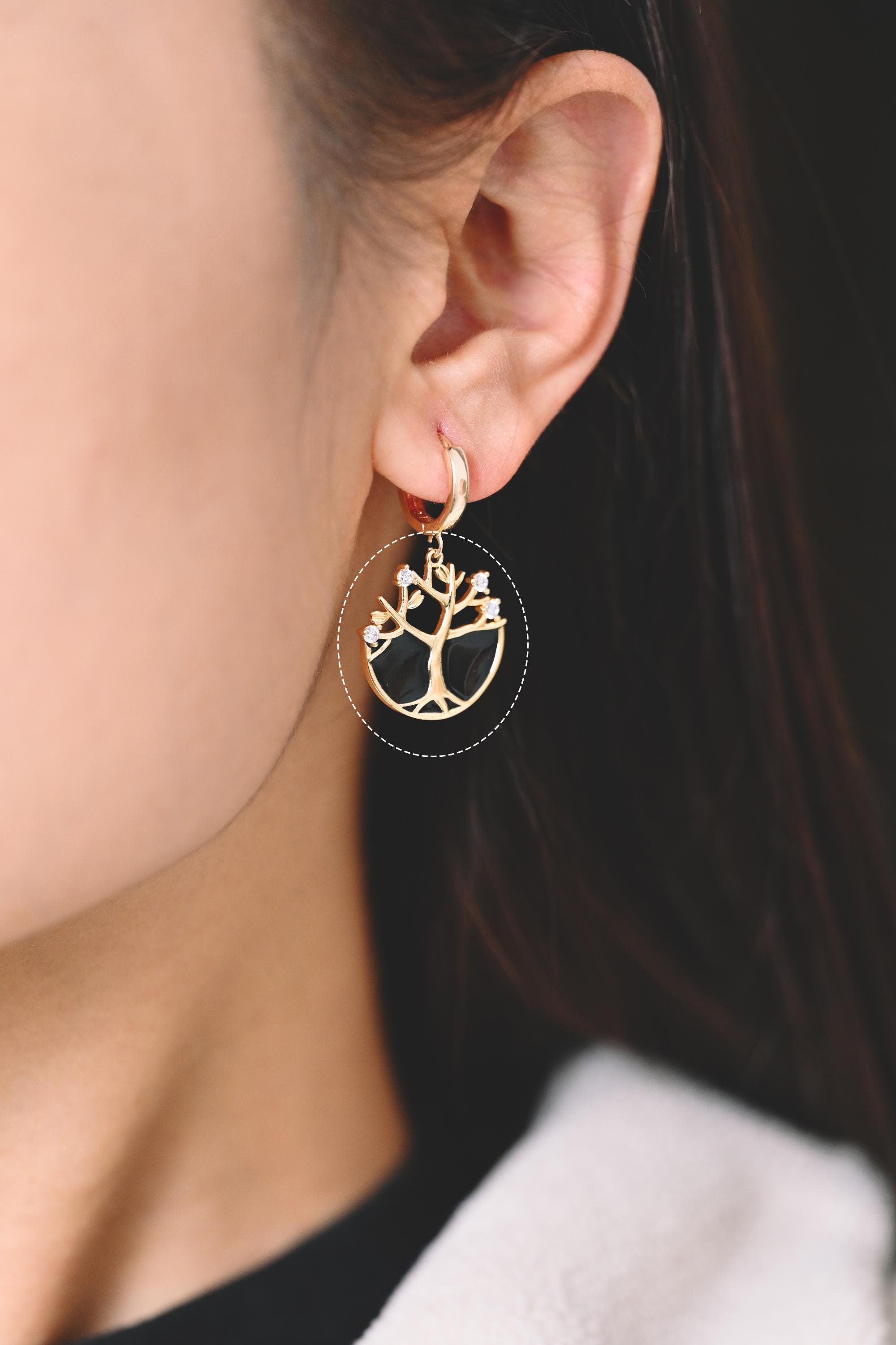 4pcs CZ pave Gold Life Tree Charm, Black / White Enamel, Earring Findings, Jewelry Making, Diy Material, Jewelry Supplies (GB-2054-1)